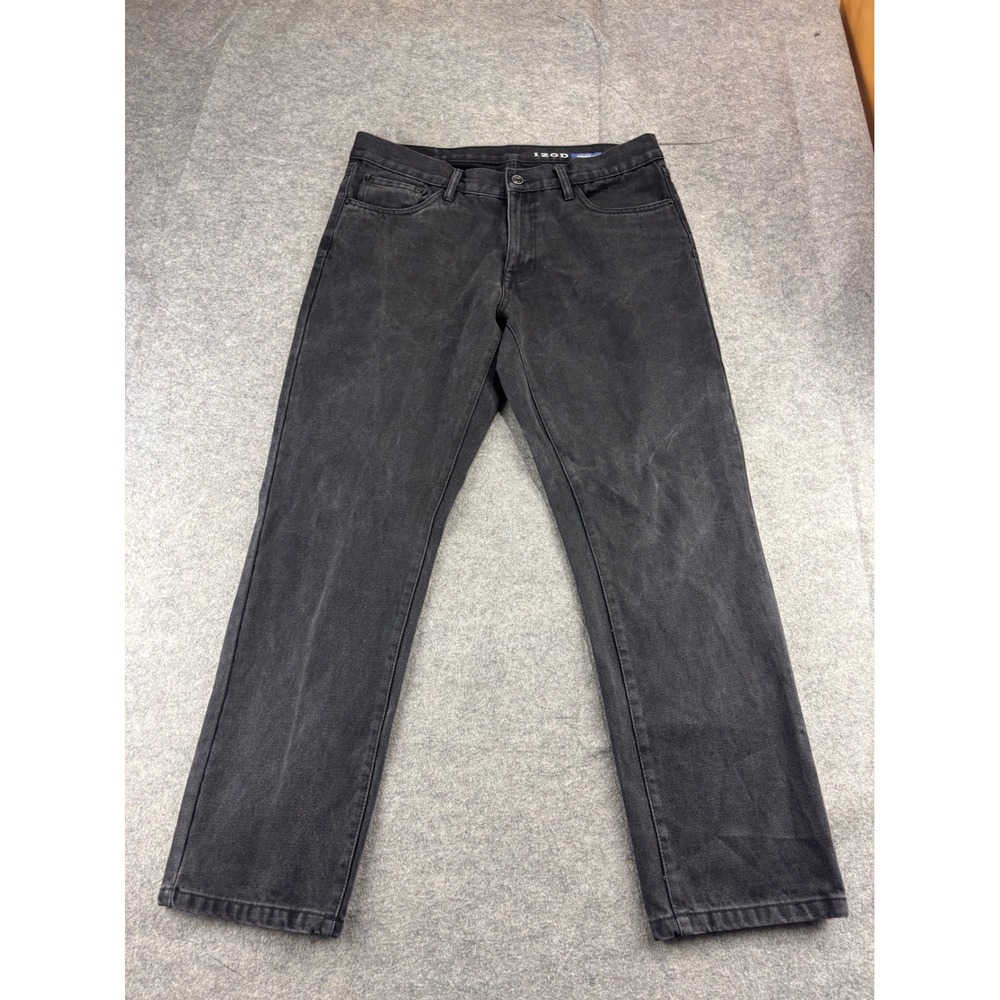 IZOD Mens Straight Fit Jeans 36x30 Washed Black Denim 100% Cotton Classic